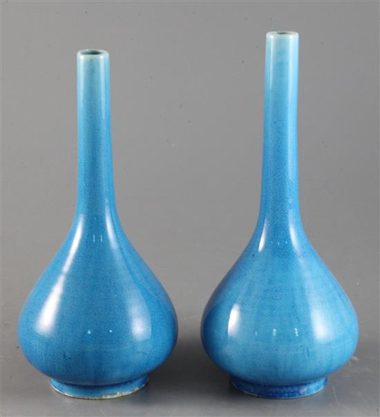 A pair of turquoise glazed bottle vases, Qing dynasty